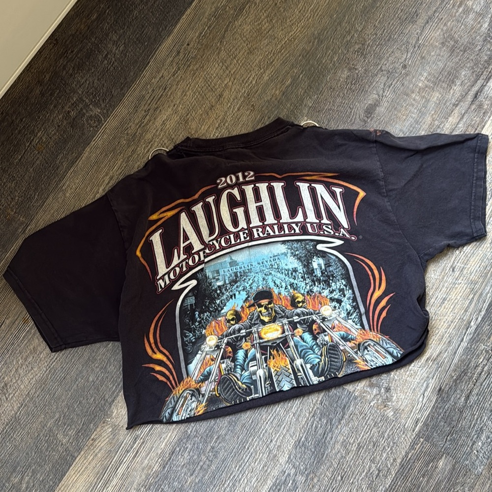 Black Laughlin Motorcycle Rally Crop Top - Picture 4 of 7